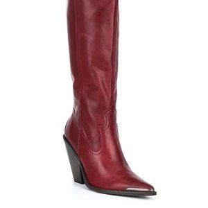 Gianni Bini tall leather western boot, dark red, Size 9.5, wide or narrow calf